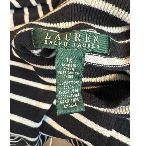 Lauren Ralph Lauren 1x women 100% cotton black white striped turtleneck academia - Picture 3 of 6